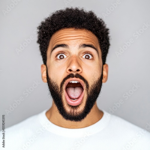 Surprised Man with Open Mouth Portrait, Reaction ,Shocked