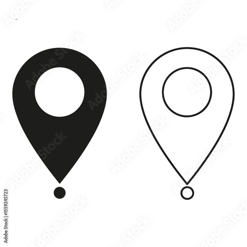 Location Pin Icons in Solid and Outline Styles - Map Marker Vector Symbols for Navigation and Geolocation
