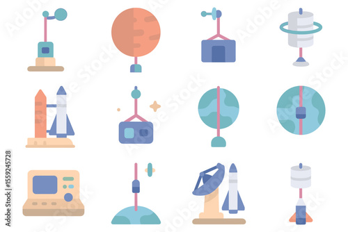 Space exploration icons vector illustration for poster design in modern flat style