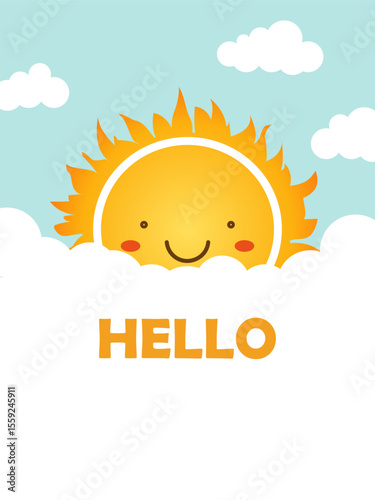 Sun sky clouds hello, vector art illustration.