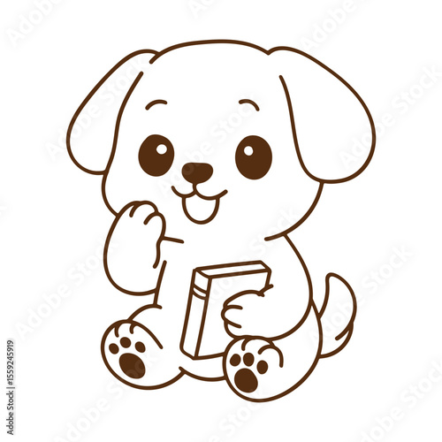 Kawaii Cartoon Dog Coloring Page Brown Outline Illustration