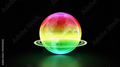 Digital Globe with Rainbow Colors Emerging in Sequence on Black Background
