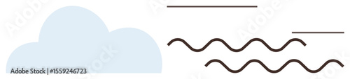 Light blue cloud next to wavy and straight black lines, symbolizing airflow, weather, communication, or simplicity. Ideal for weather concepts, technology, connectivity, communication design