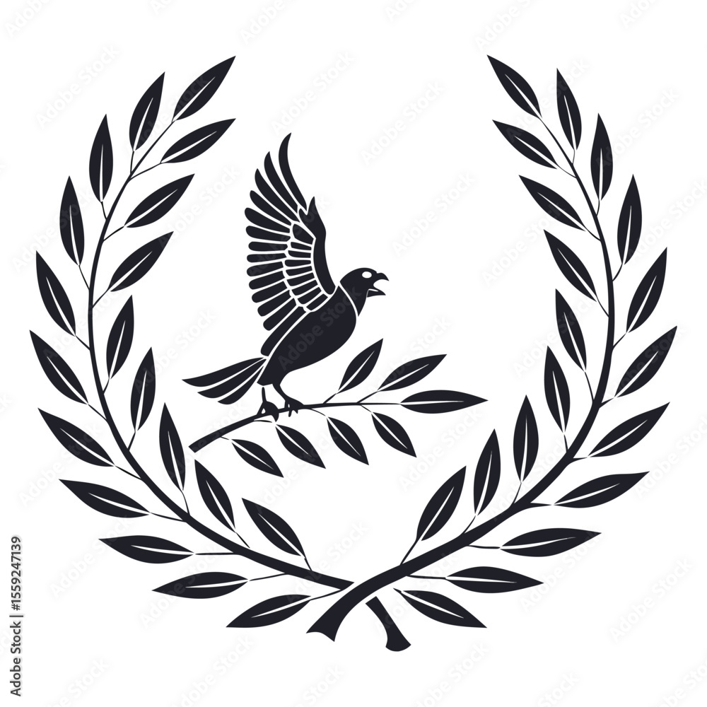 Obraz premium Elegant black silhouette laurel wreath emblem for awards and recognition
