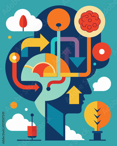 Disjointed cognitive processes resulting in confusion and dissonance within the mind.. Vector illustration