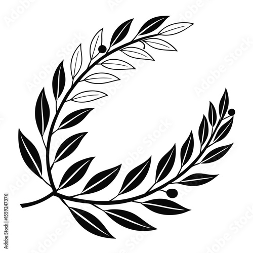 Symmetrical black silhouette of a laurel wreath for decorative design