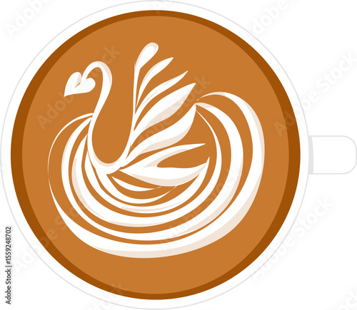 Coffee latte art illustration. Hot drink clipart