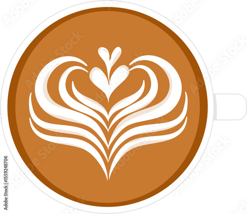 Coffee latte art illustration. Hot drink clipart