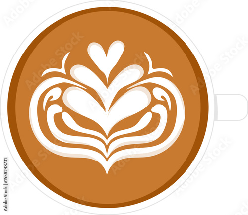 Coffee latte art illustration. Hot drink clipart
