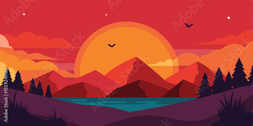 Nature Scene With Sunset