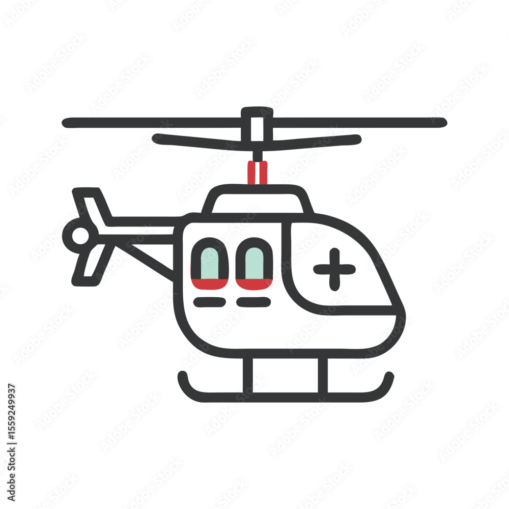 Fototapeta premium Outline of medical rescue helicopter icon in modern vector style 
