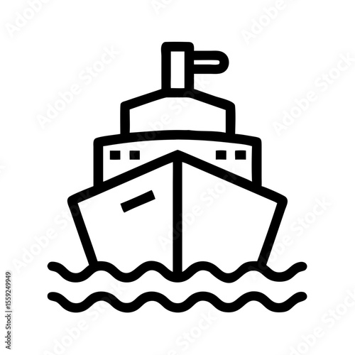 Icebreaker ship prow icon in black line art style  