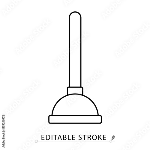 A plunger icon in minimalist style with editable stroke. Toilet unclogging tool, bathroom sanitation item, rubber suction cleaner, household utility, hygiene symbol, outline object
