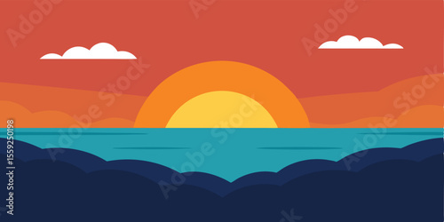 Sunset On Lake Red Sky With Sun Going Down The Po