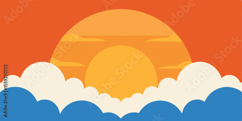 sunset sky sun peek fluffy clouds