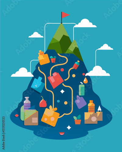 A crosssection of a landfill revealing a tangled web of plastic bags a lasting testament to the destructive impact of singleuse plastics on our environment.. Vector illustration