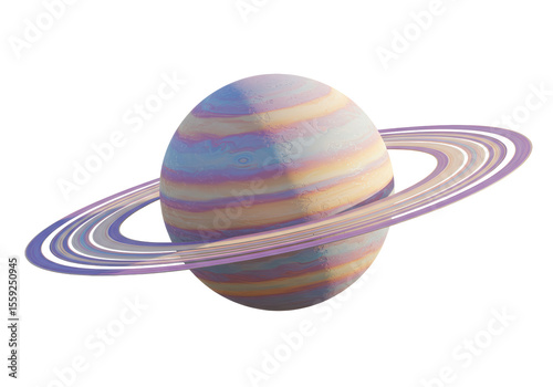 Isolated Cartoon Planet Saturn with Colorful Rings