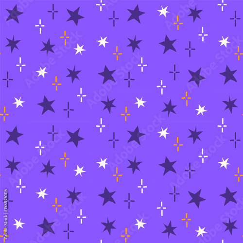 Colorful star doodles seamless pattern on purple background