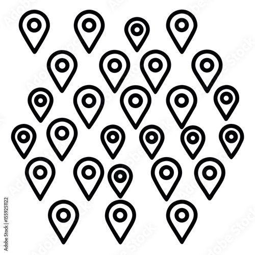 Abstract Black Location Pins:  Network Connectivity Graphic Design