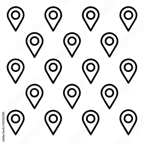 Location markers: Seamless pattern, bold black lines, minimalist design.