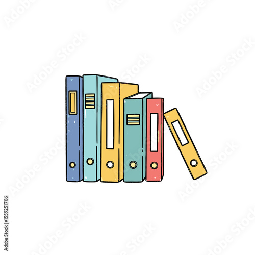 Colorful folders stacked with one folder leaning to side  