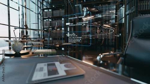 Modern Office Interior With Glass Walls and Sleek Furniture Generative AI