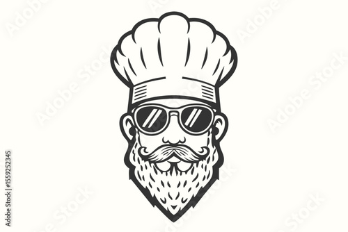 Bearded chef wearing sunglasses and a chef's hat looks incredibly stylish in the kitchen