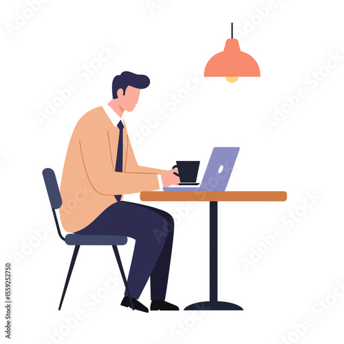 Man working on laptop while sitting at table in café  