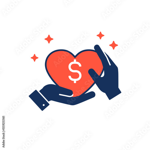 Hands holding heart with dollar sign symbolizing love and finance  