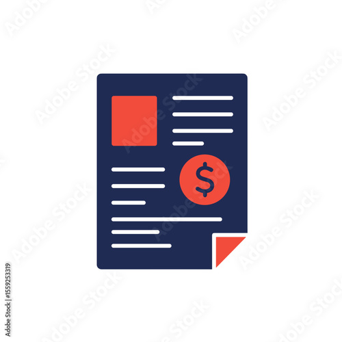 Document with dollar symbol and text layout in flat design  