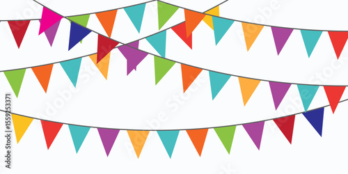 Carnival garland with flags. Decorative colorful party pennants for birthday celebration, festival and fair decoration. modern eps10.