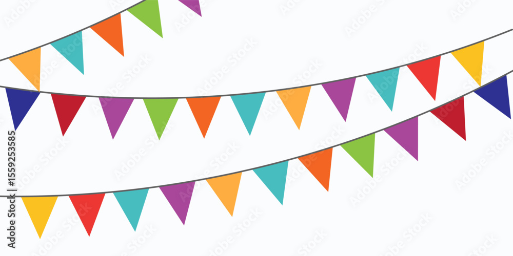 Fototapeta premium Carnival garland with flags. Decorative colorful party pennants for birthday celebration. vector illustration.
