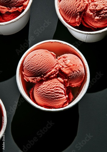 Delicious Strawberry Ice Cream Scoops Served in Cups on a Warm Sunny Day