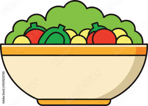 A Colorful Cartoon Salad Bowl Full of Fresh Produce Ready to be Eaten with Enthusiasm and Healthy Lifestyles