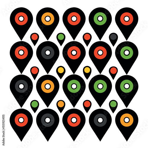 Abstract Vector Map Location Markers: Colorful Pattern Design