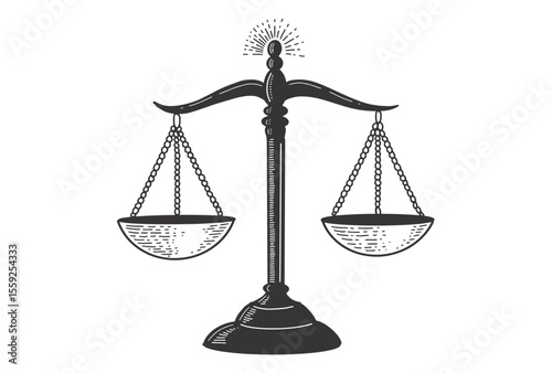 Scales of justice, hand drawn illustrations.	
