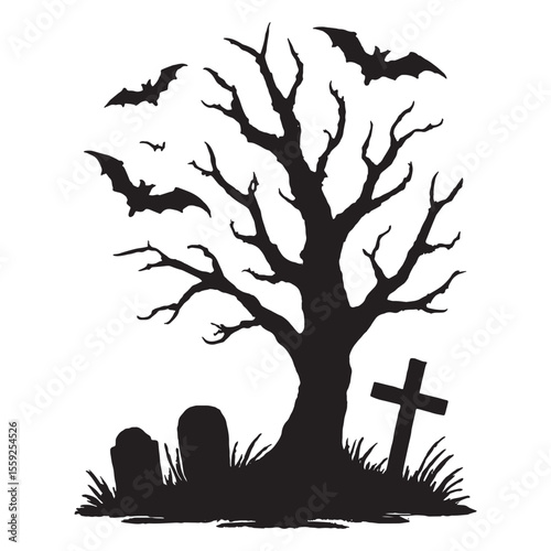 Halloween tree silhouette vector
