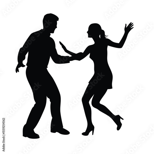 Dancing couple silhouettes, an illustration of love and the evolution of people dancing
