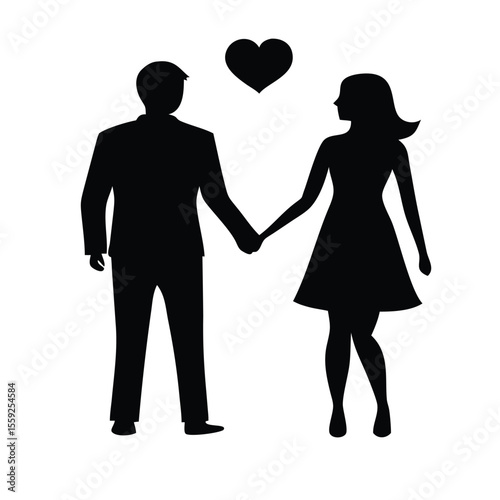 Couple in love man and woman together black silhouette vector illustration.
