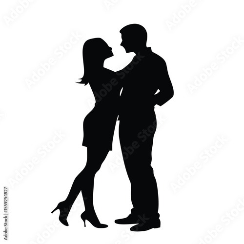 Man hugs woman romantic moment vector silhouette