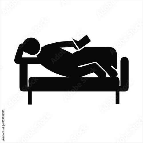 man sleeping on sofa with book silhouette on white background