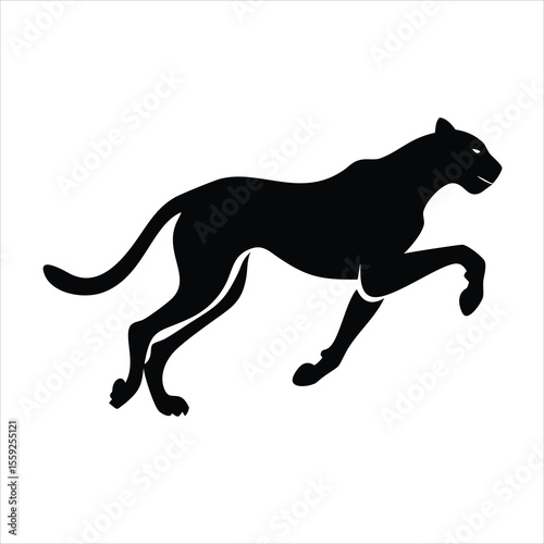 Running Cheetah silhouette monochrome color. Symbol of vitality. Creative design. Vector illustration