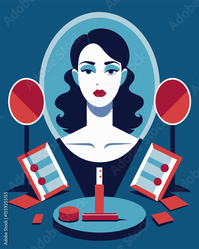 Adver in glossy magazines portrayed a false unachievable version of beauty using mirrors to manipulate societys standards.. Vector illustration