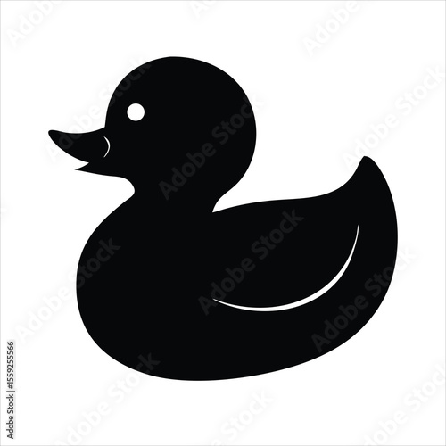 silhouette of rubber duck vector art illustration in black against a pure white background