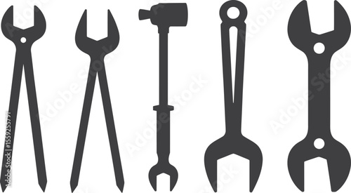 Stock vector illustration of various hand tools wrench hammer and pliers for repair and construction work vector illustration