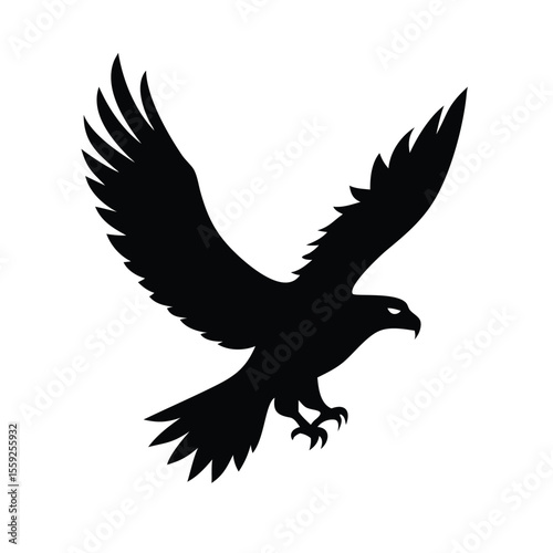 Eagle silhouette soaring with open wings vector illustration  on white background