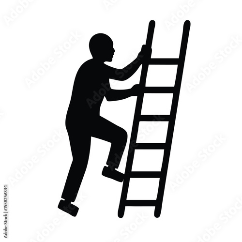 man climbing ladder silhouette black on white background