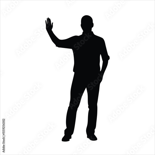 Man standing and waving with his hand Silhouette