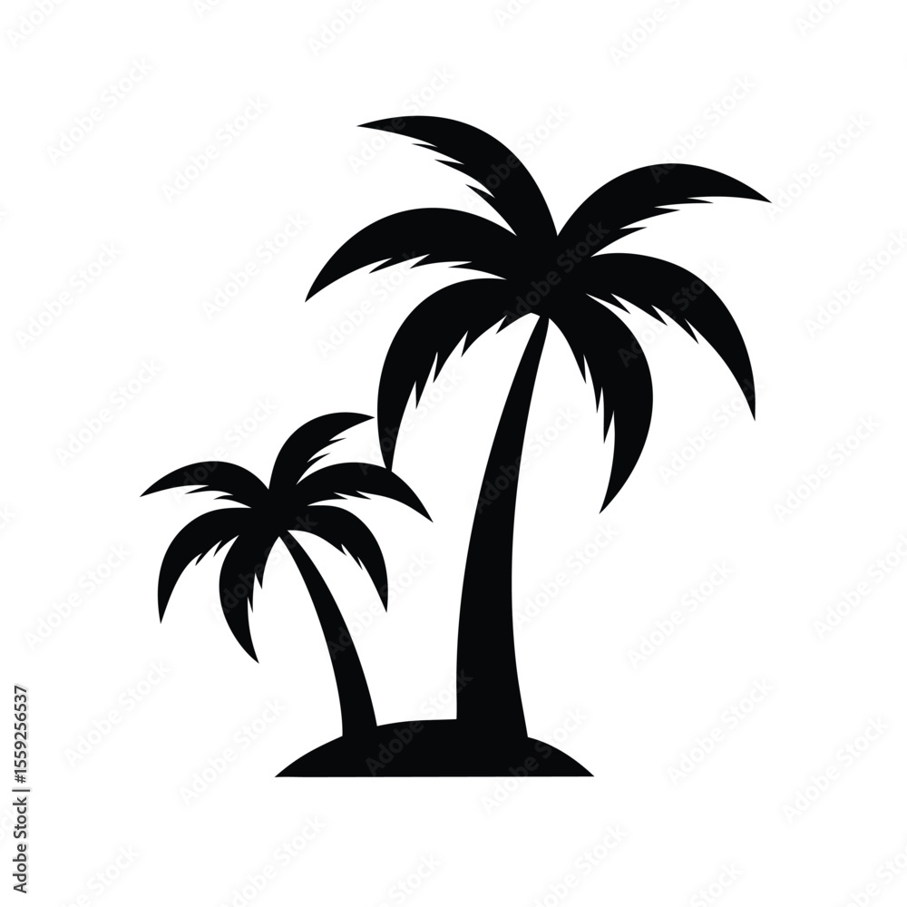 Fototapeta premium Palm tree silhouettes, black and white silhouette vector. Tropical palm tree on white background