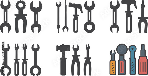 Vector illustration of tool set for repair and construction work with wrench hammer and screwdriver vector illustration